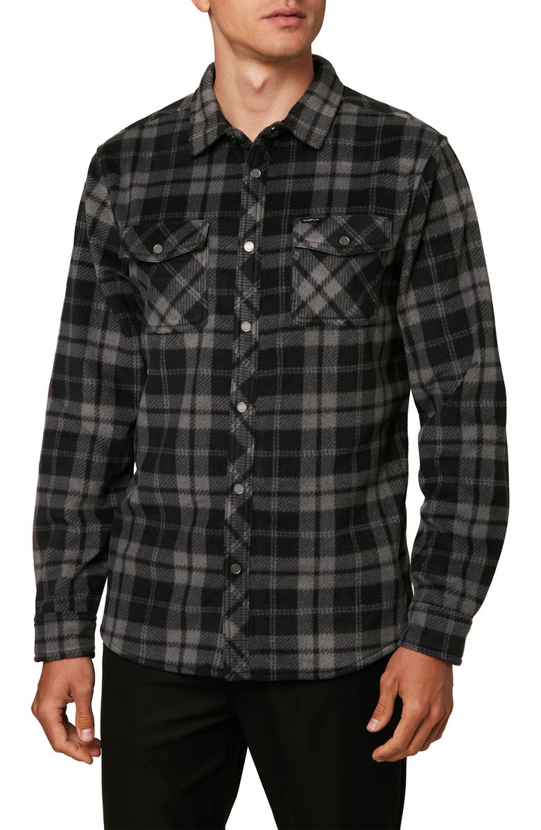 O'Neill Glacier Plaid Snap-Up Fleece Shirt Jacket, Main, color, 
