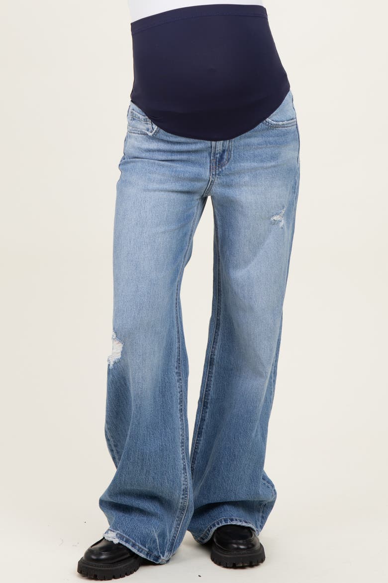 High Rise Distressed Wide Leg Maternity Jeans, Alternate, color, Blue