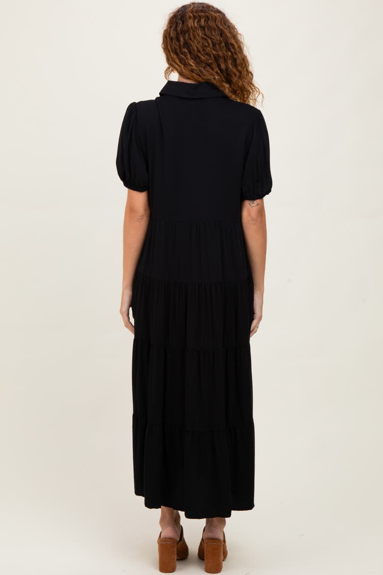 Collared Button Down Tiered Midi Dress, Alternate, color, Black