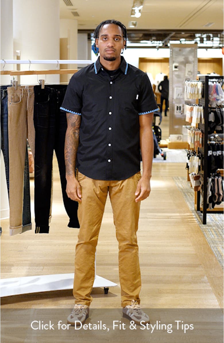 Weekend Crochet Trim Short Sleeve Performance Button-Up Shirt, sales video thumbnail