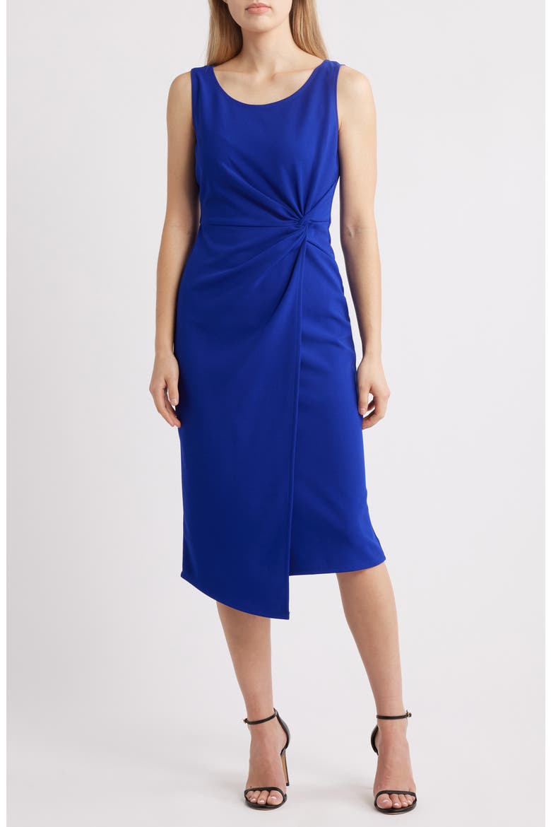Side Knot Sleeveless Sheath Midi Dress, Main, color, DEEP COBALT