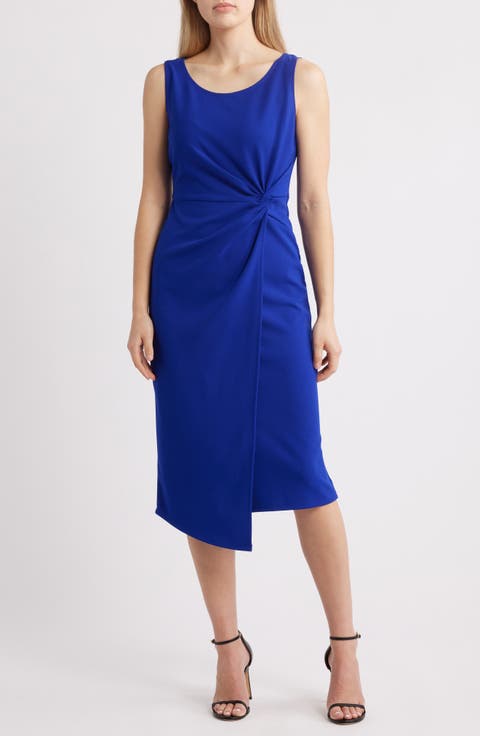 Side Knot Sleeveless Sheath Midi Dress