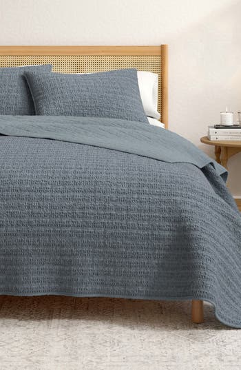 Woven & Weft Waffle Weave 3-piece Quilt Set In Blue