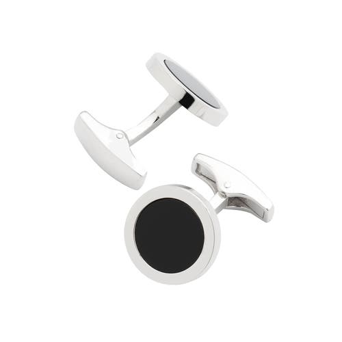 Jan Leslie Round Gemstone Inlay Sterling Cufflinks In Black