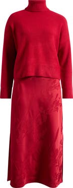 Halogen® Turtleneck & Satin Midi Dress Set