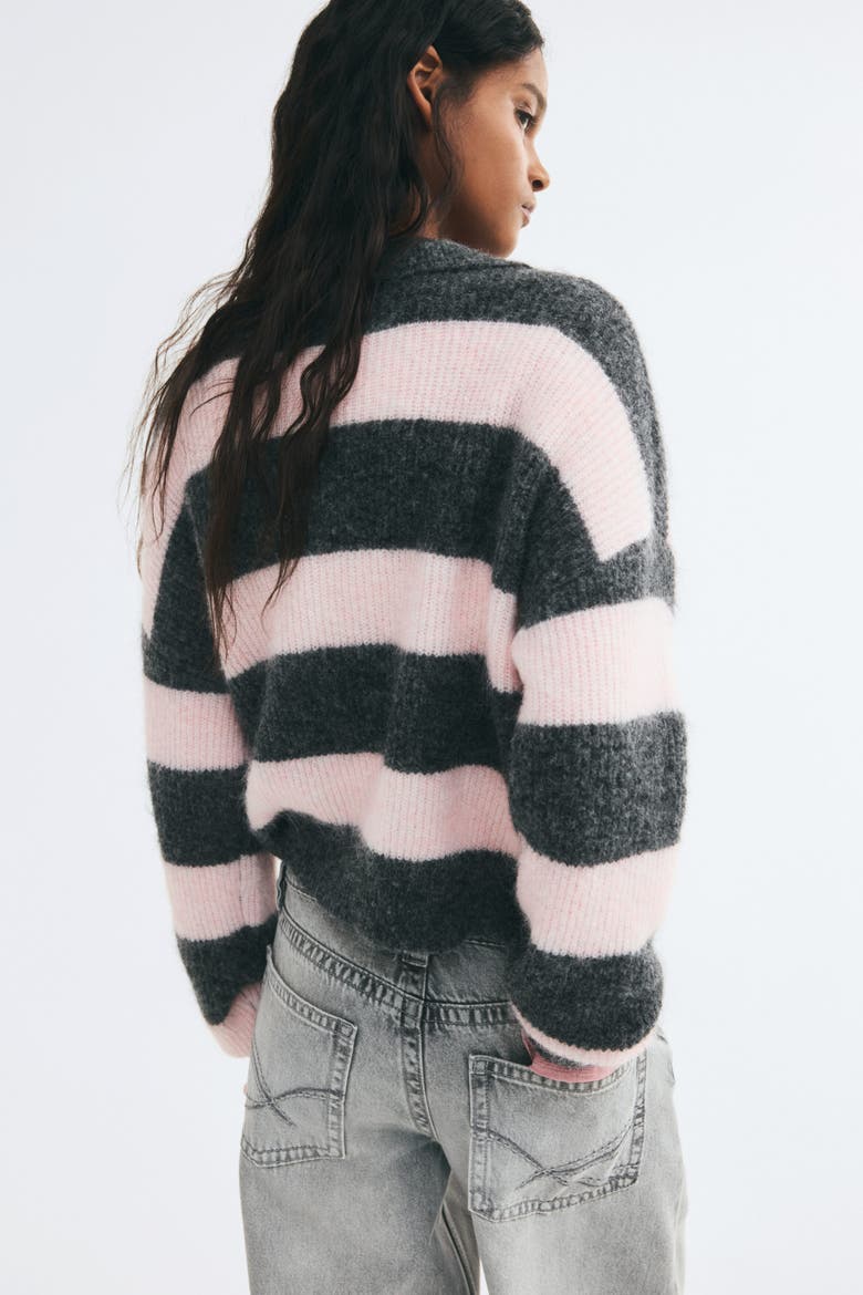 Rib-Knit Polo Sweater, Alternate, color, Dark gray/light pink