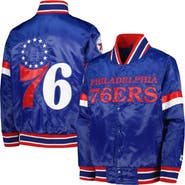 STARTER Youth Starter Royal Philadelphia 76ers Home Game Varsity Satin Full-Snap Jacket