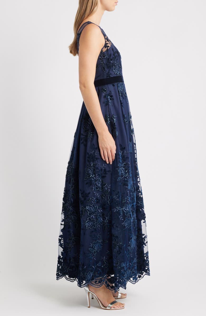 Eliza J Embroidered Sequin Ballgown, Alternate, color, Navy