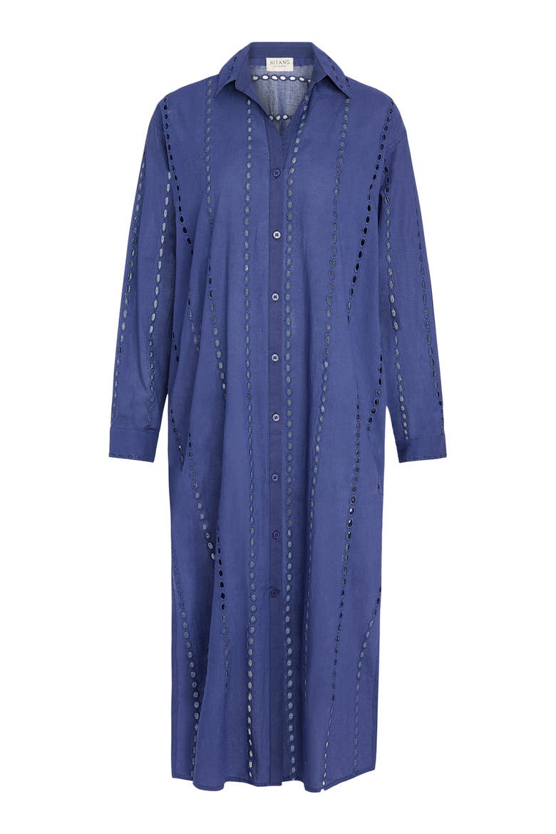 Positano Maxi Shirt Dress Cover-up, Alternate, color, Navy