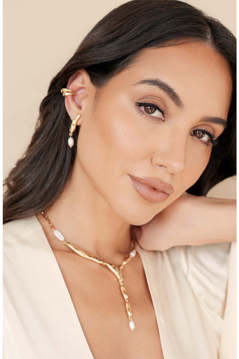 Liquid Elegance Pearl Drop Earrings, Alternate, color, GOLD