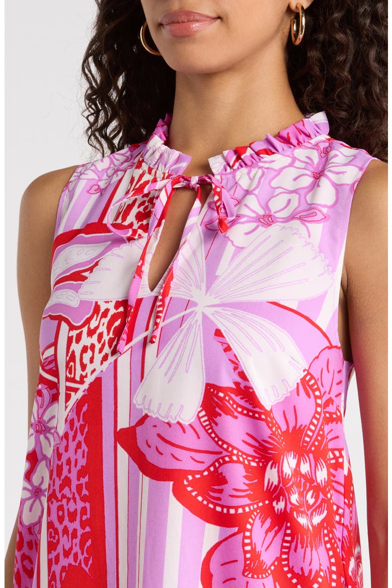 Barba Tropical Graceland Ruffle Trim Sleeveless Minidress, Alternate, color, RED-WHITE