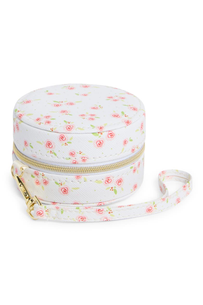 Mini Round Jewelry Box, Main, color, WHITE- PINK MULTI ROSES