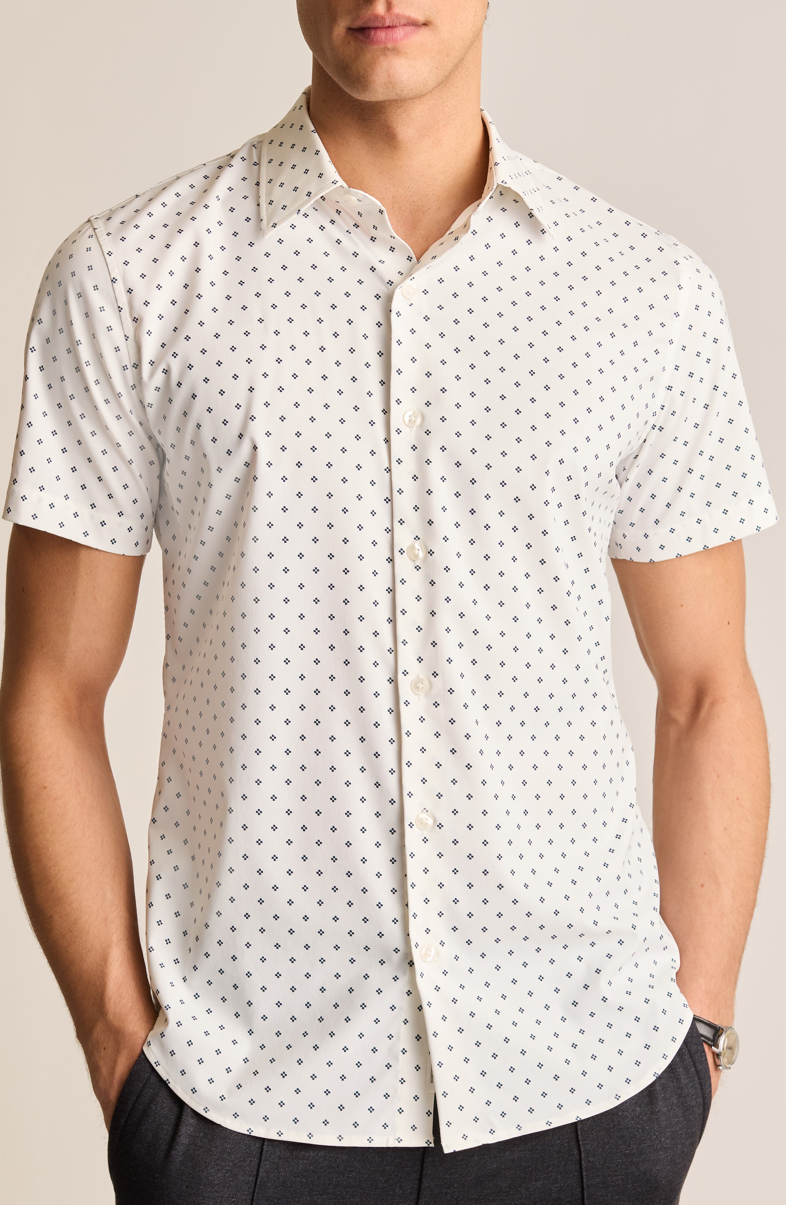 Bonobos Tech Diamond Print Short Sleeve Performance Button-Up Shirt