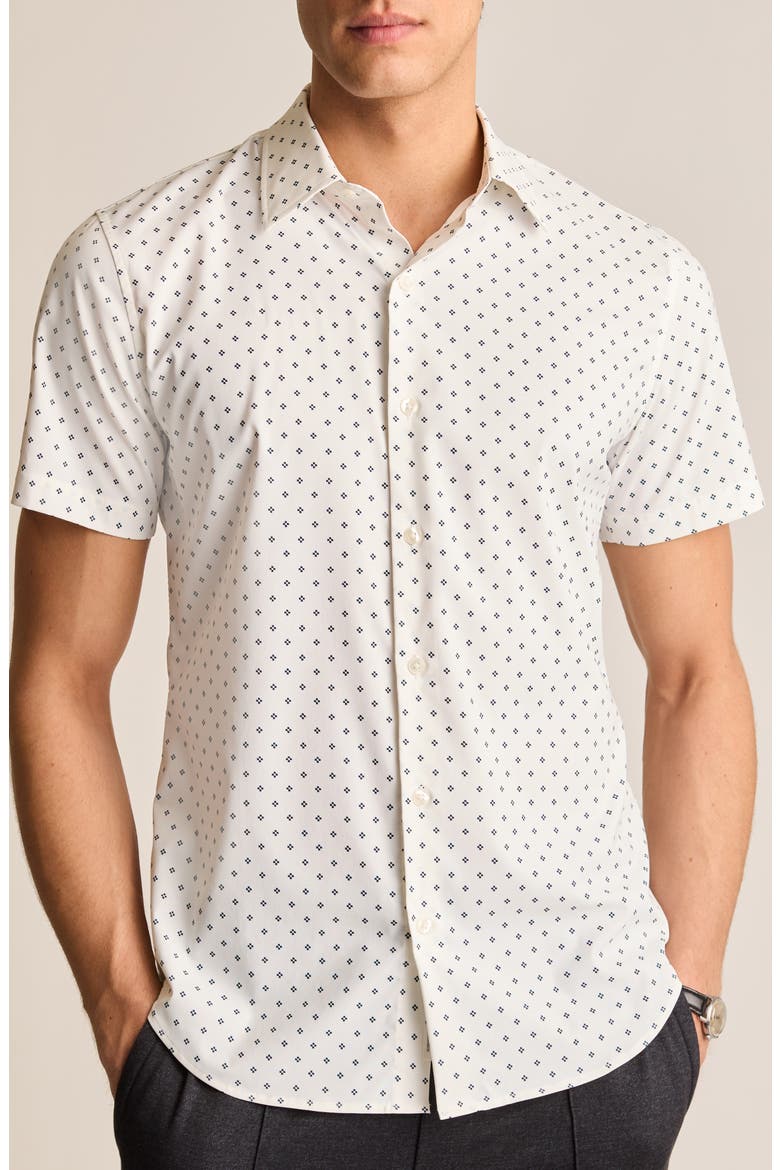 Tech Diamond Print Short Sleeve Performance Button-Up Shirt, Main, color, WAYWELL GEOMETRIC