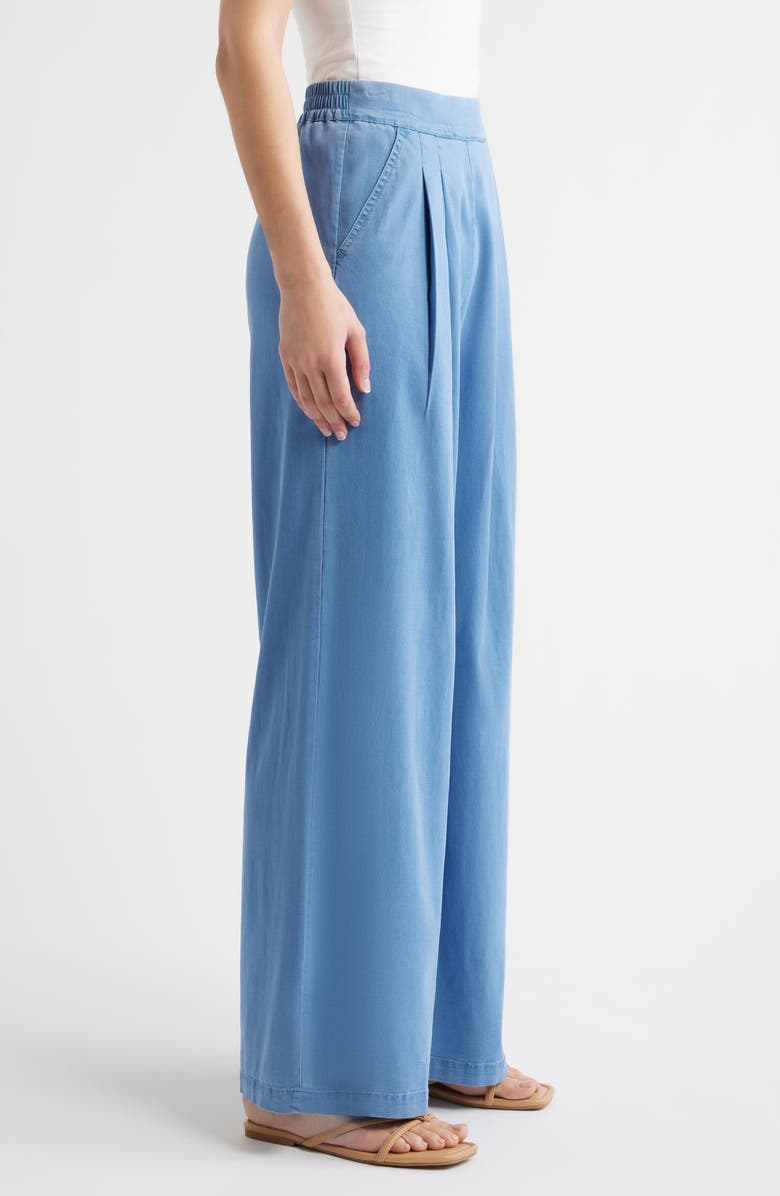 Hue Wide Leg Pull-On Denim Pants, Alternate, color, Chambray