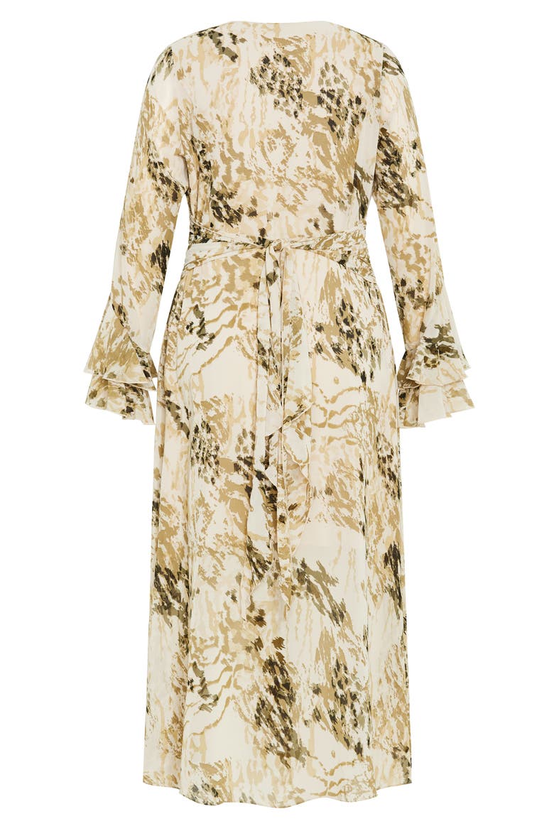 Print Tie Waist Long Sleeve Maxi Dress, Alternate, color, SKIN