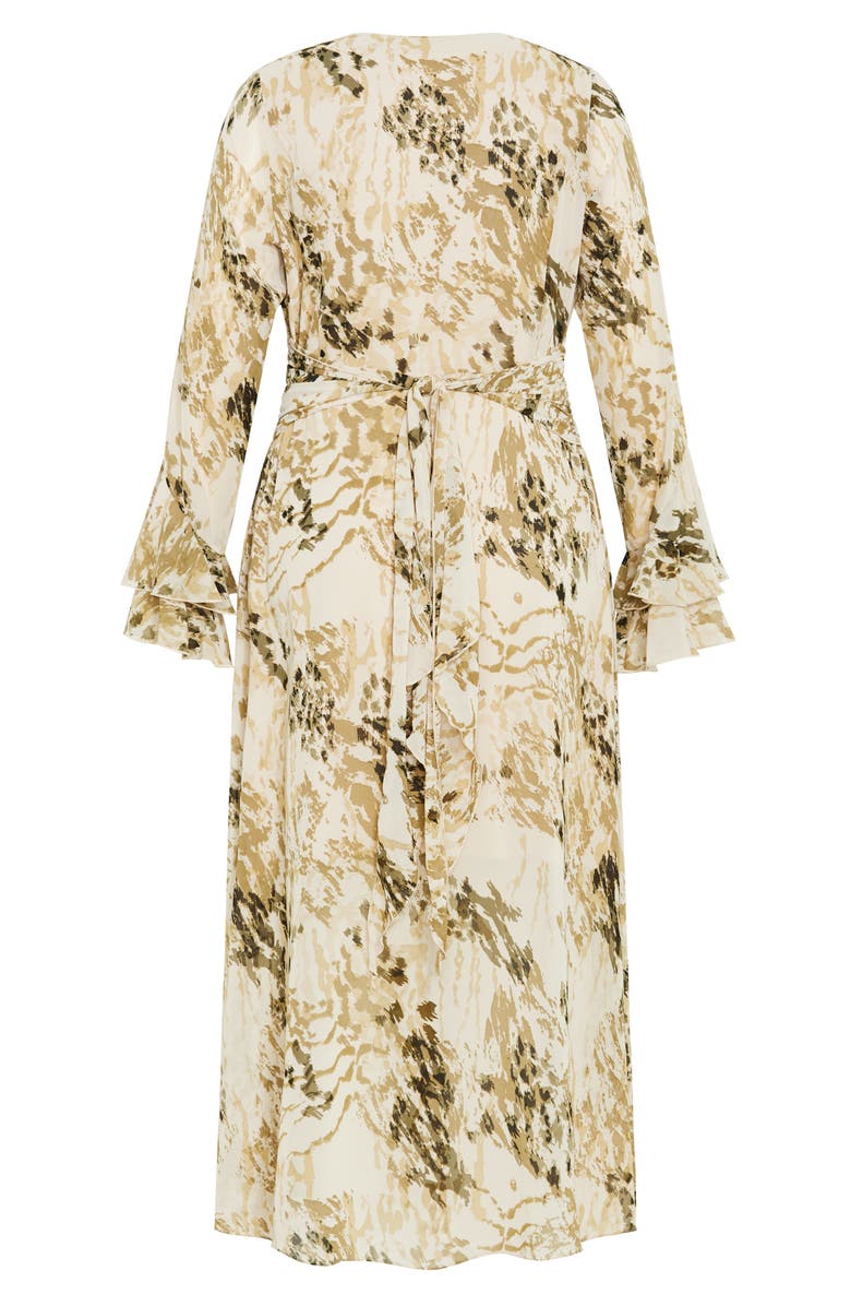 City Chic Print Tie Waist Long Sleeve Maxi Dress, Alternate, color, Skin