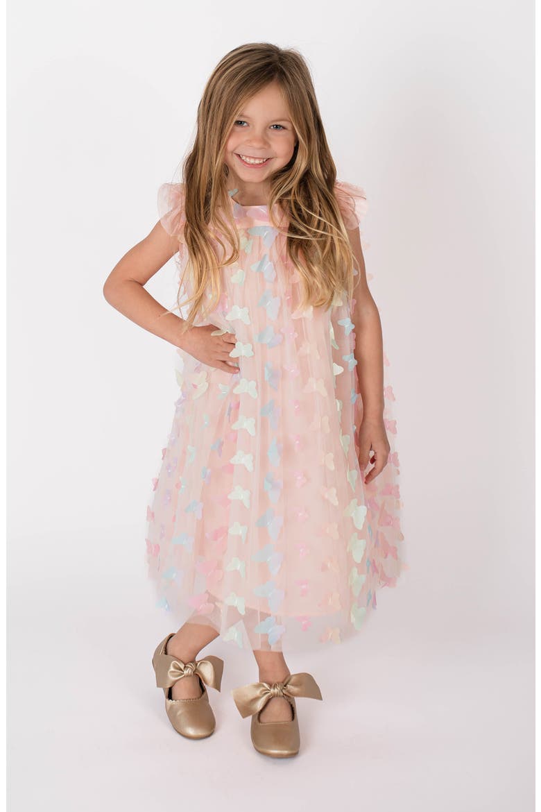 Kids' 3D Butterfly Dress, Main, color, PEACH