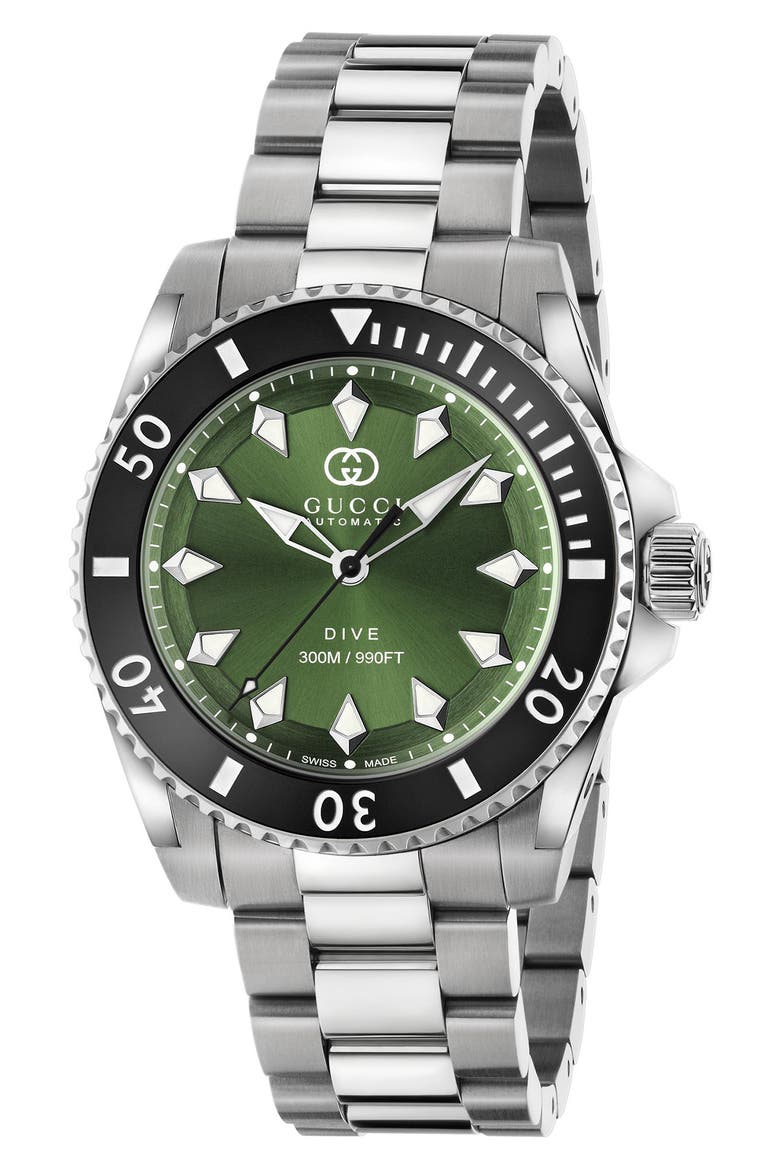 Dive Bracelet Watch, 40mm, Main, color, GREEN/ SILVER