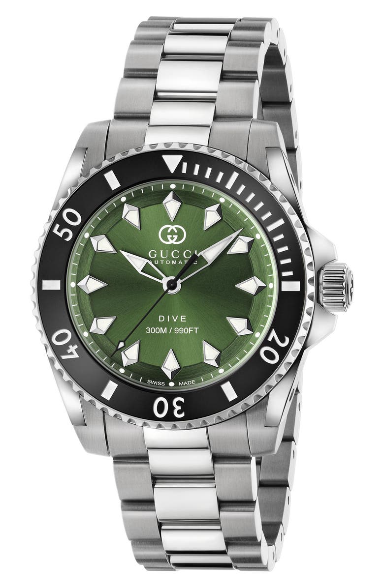 Gucci Dive Bracelet Watch, 40mm, Main, color, Green/ Silver