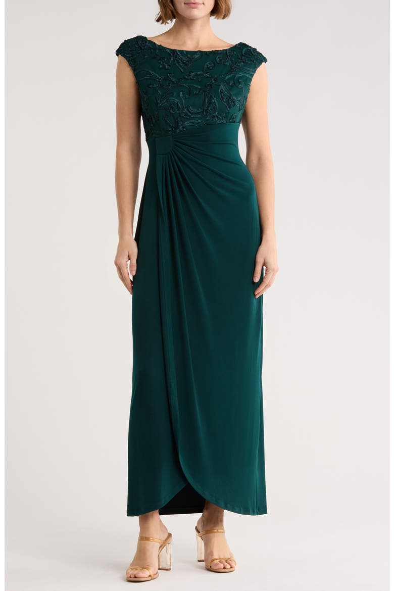 Soutache Sleeveless Faux Wrap Gown, Main, color, HUNTER