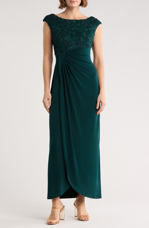 Soutache Sleeveless Faux Wrap Gown