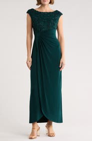 Connected Apparel Soutache Sleeveless Faux Wrap Gown