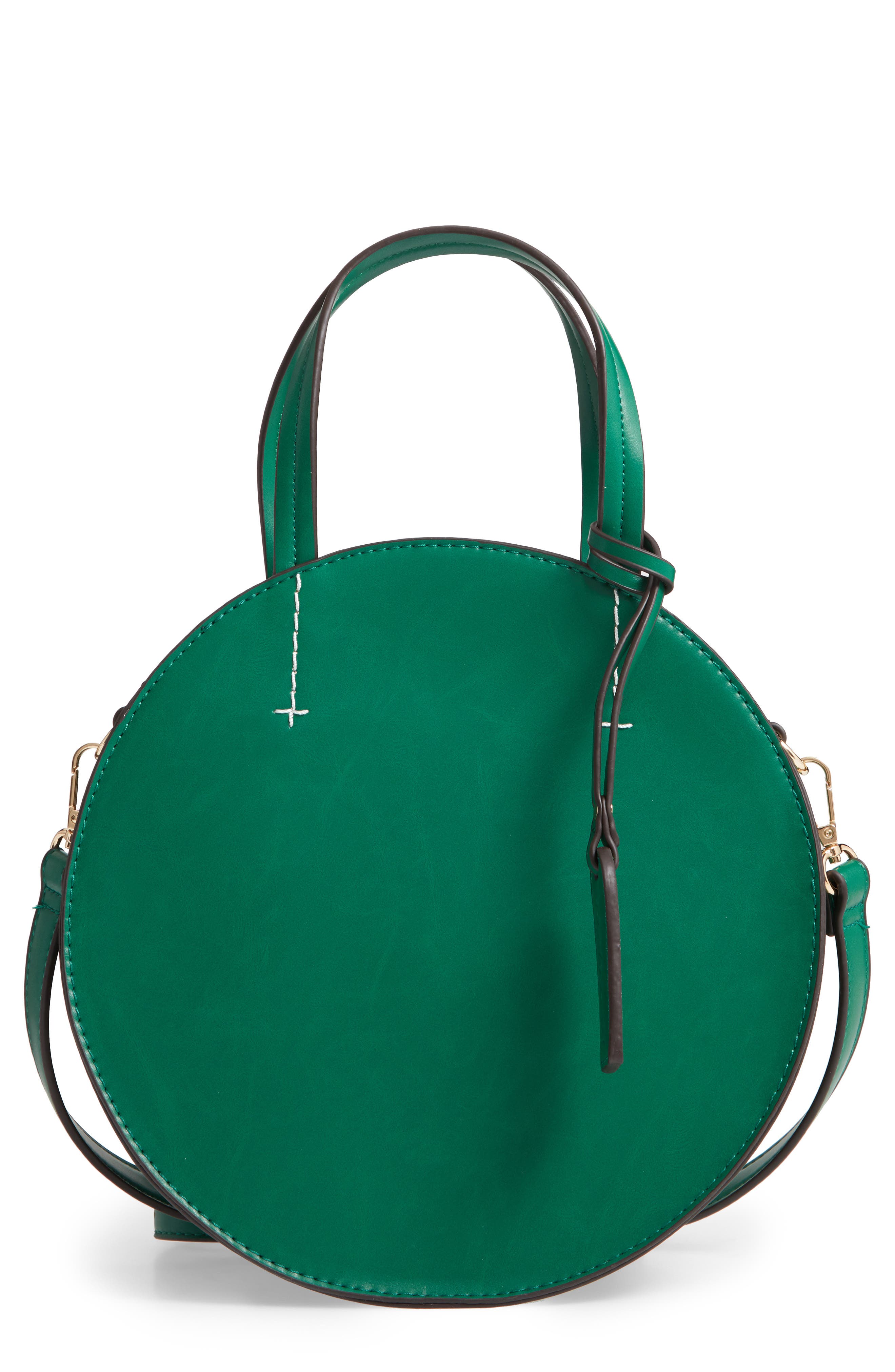 Palermo Canteen Faux Leather Circle Crossbody Bag, Main, color, KELLY GREEN