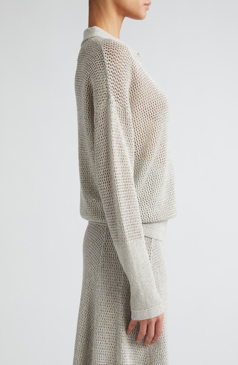 Maria McManus Johnny Collar Shimmer Mesh Polo Sweater, Alternate, color,