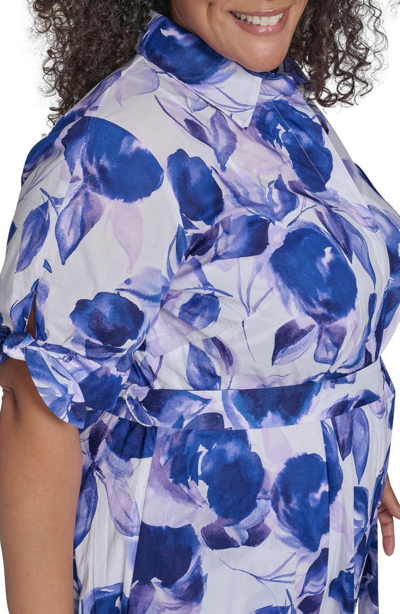 Calvin Klein Floral Tie Short Sleeve Cotton Shirtdress, Alternate, color, Opal Multi