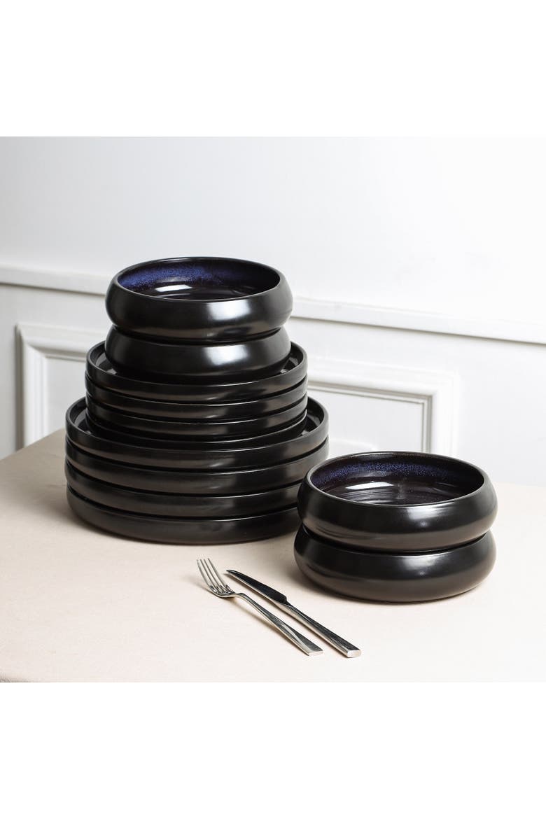 Lagoon Stoneware 24-Piece Dinnerware Set, Alternate, color, Black