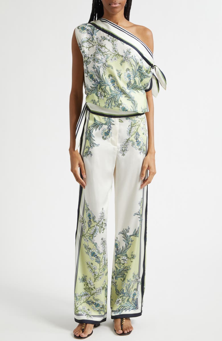 Veronica Beard Tari One-Shoulder Scarf Top, Alternate, color, Light Pistachio Multi