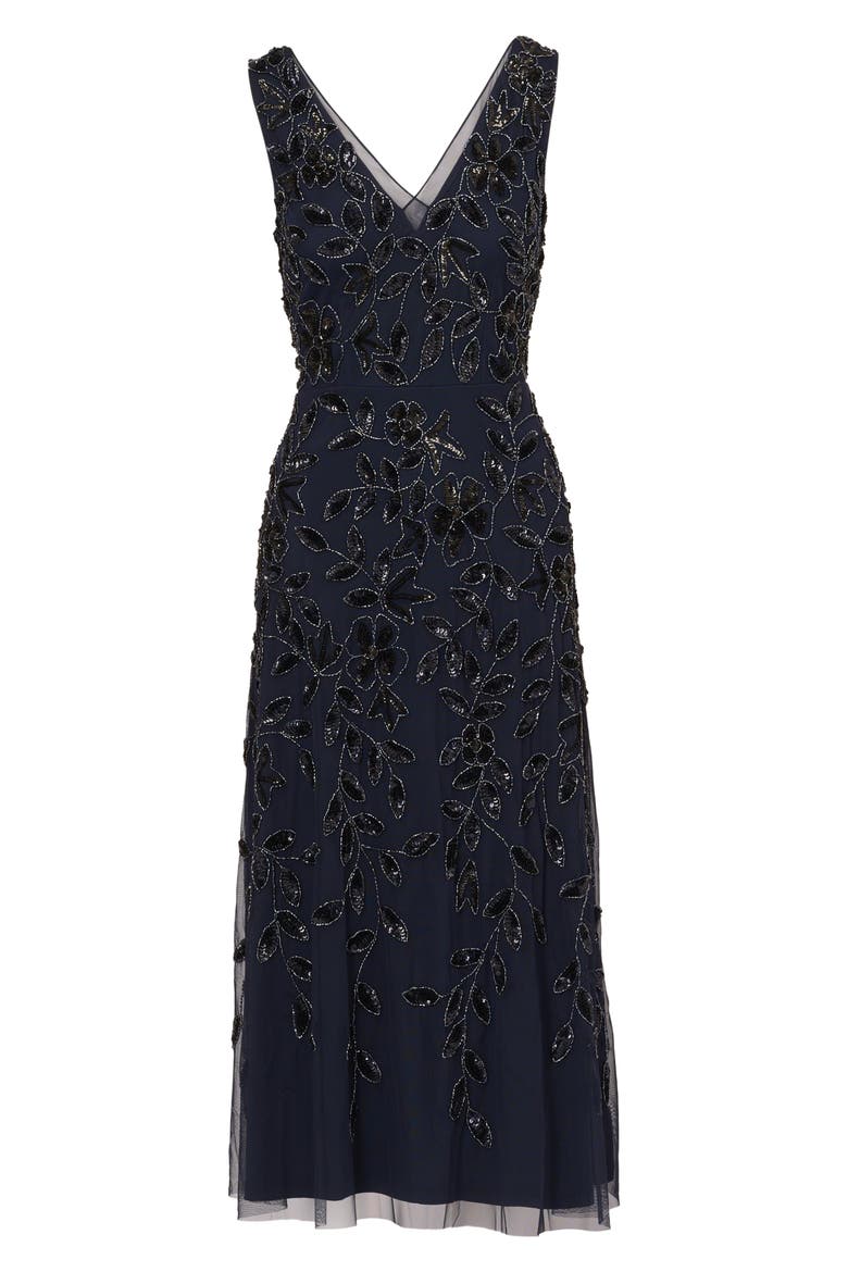 Beaded Sequin Cocktail Dress, Alternate, color, NAVY