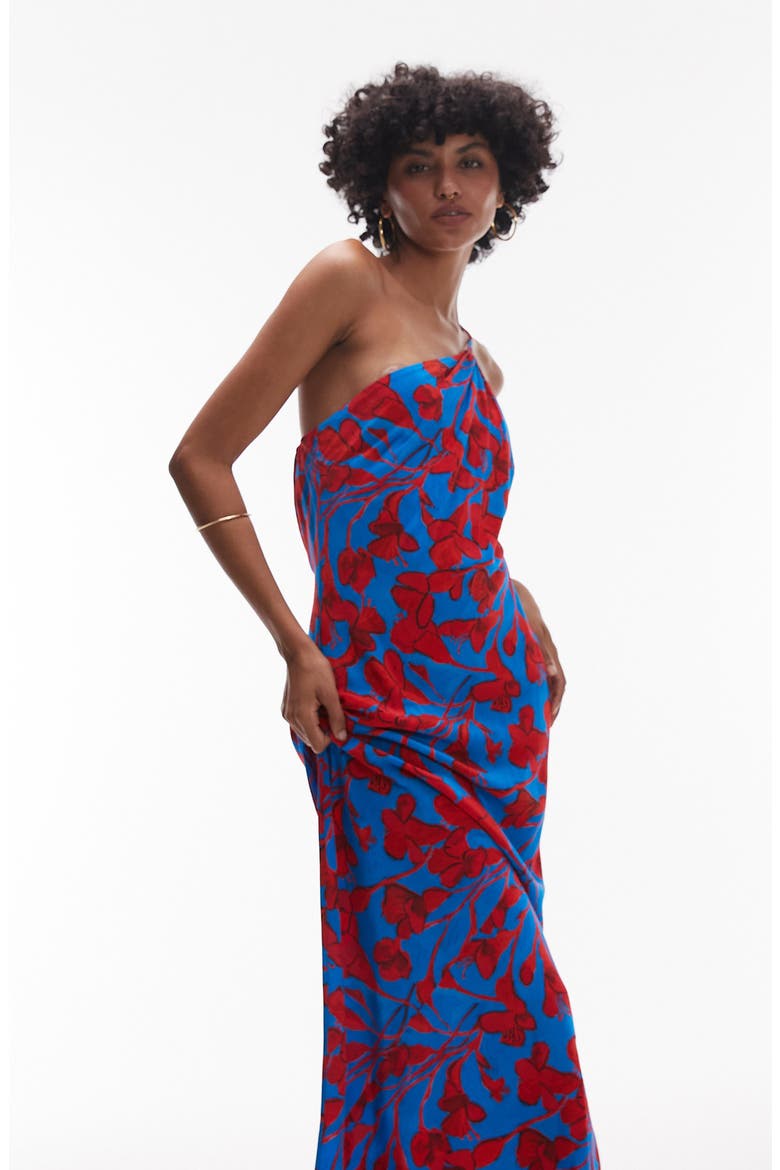 Floral One-Shoulder Maxi Dress, Alternate, color, BLUE MULTI