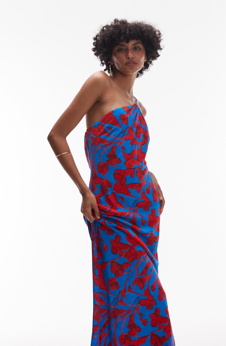 Topshop Floral One-Shoulder Maxi Dress, Alternate, color, Blue Multi