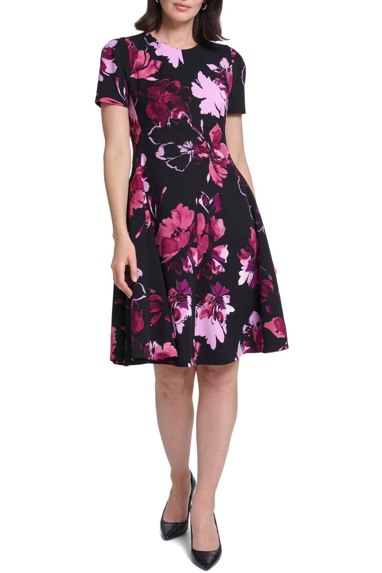 Floral A-Line Dress, Main, color, SYRAH MULTI