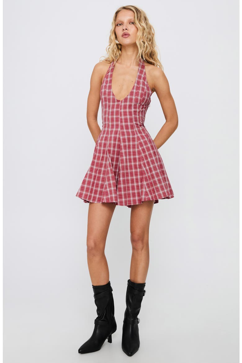 Out of Nowhere Halter Minidress, Alternate, color, RED CHECK