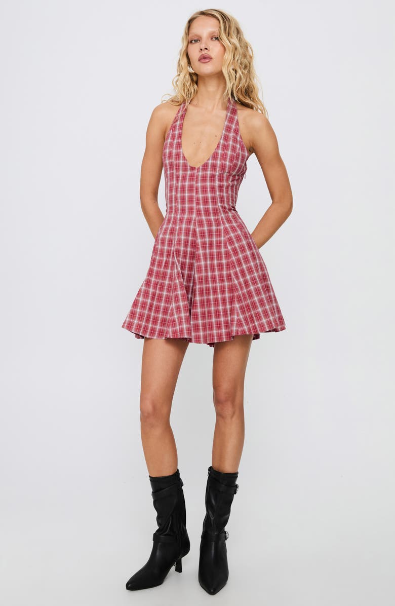 Princess Polly Out of Nowhere Halter Minidress, Alternate, color, Red Check