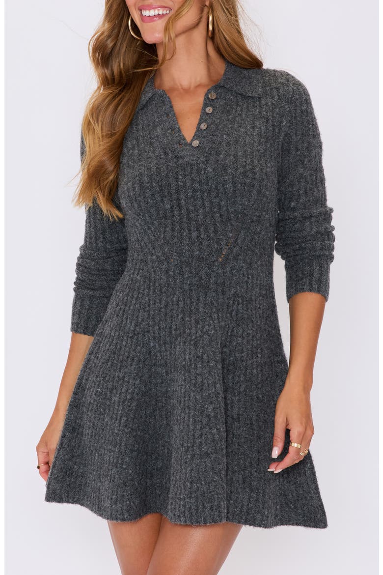 Ember Long Sleeve Polo Sweater Minidress, Alternate, color, CHARCOAL