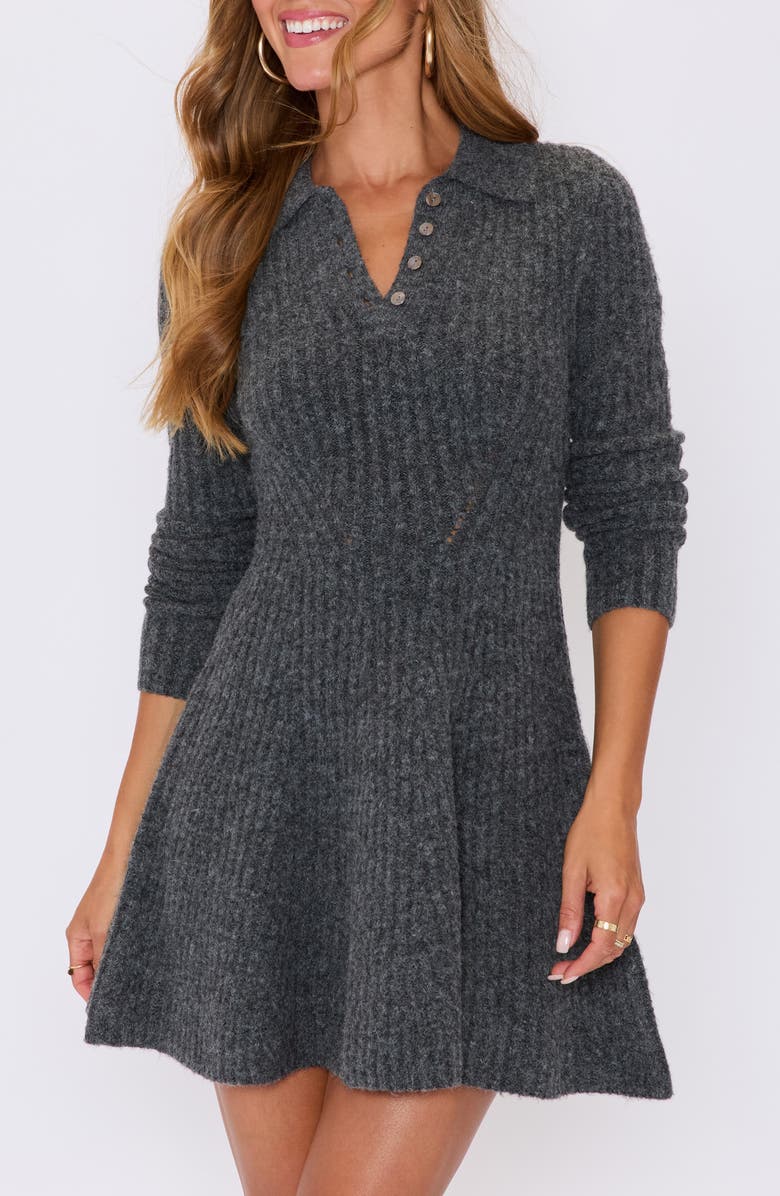 VICI Collection Ember Long Sleeve Polo Sweater Minidress, Alternate, color, Charcoal