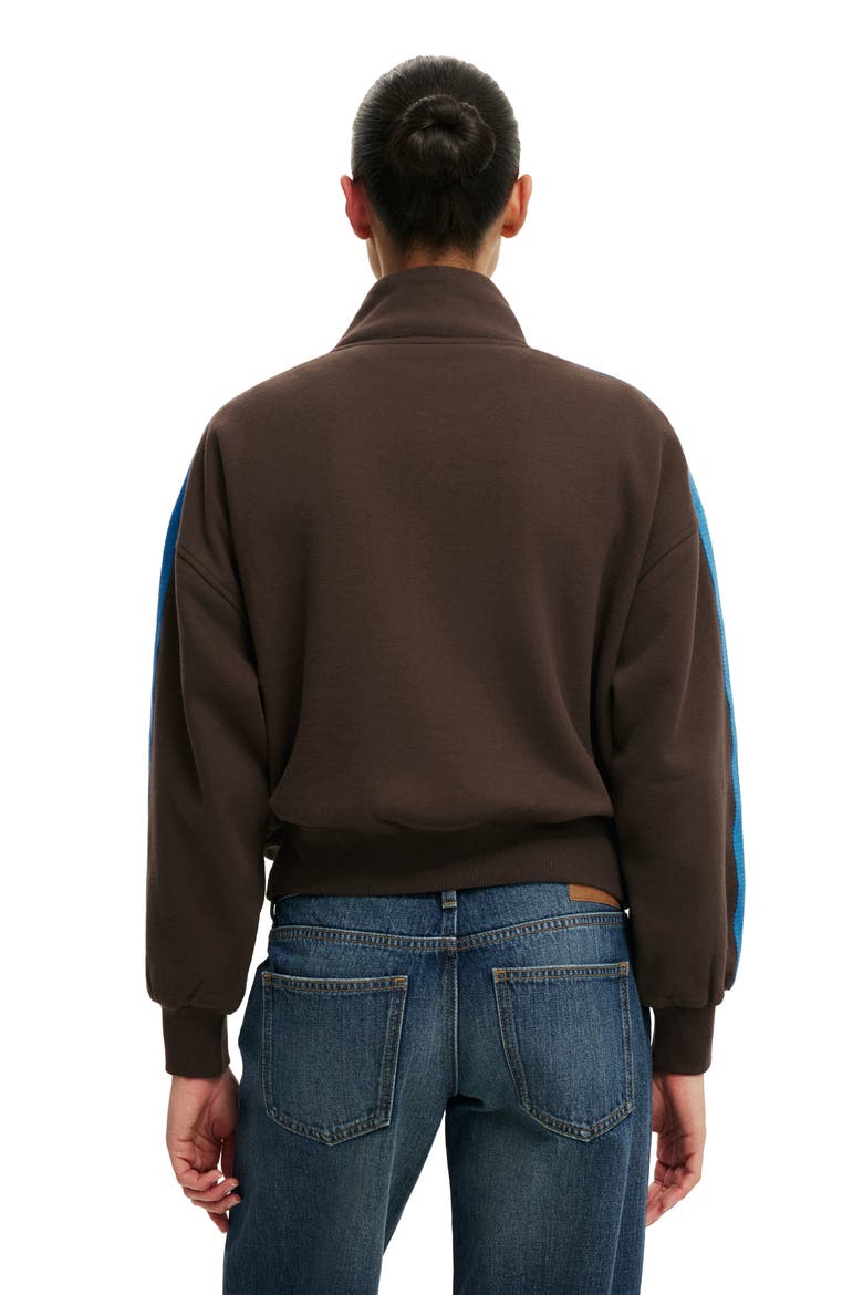 Women's Funnel Neck Fleece Zip Through, Alternate, color, Dark Oak Cobalt Taping