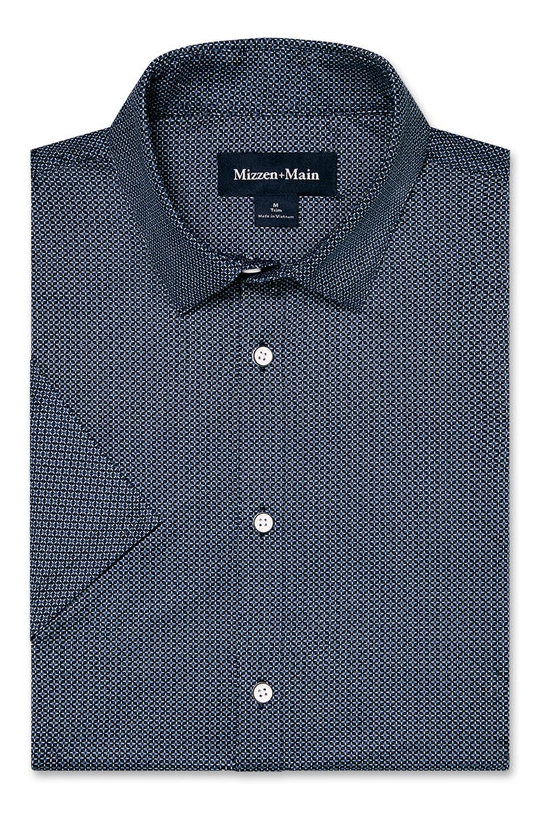 Halyard Trim Fit Floral Short Sleeve Performance Button-Up Shirt, Alternate, color, NAVY FLORAL LATTICE