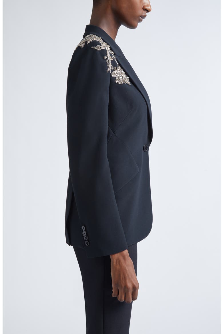 Silver Tattoo Peak Shoulder Blazer, Alternate, color, BLACK