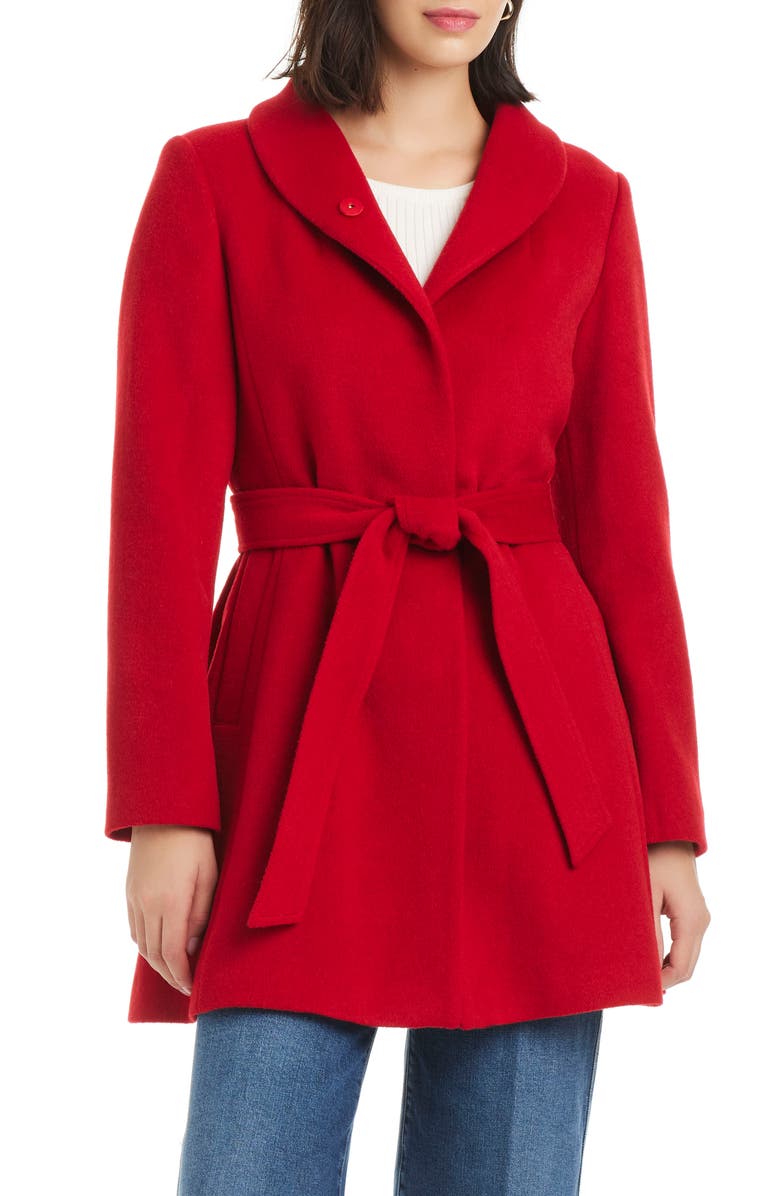 Kate Spade New York high neck belted coat, Main, color, Classic Red