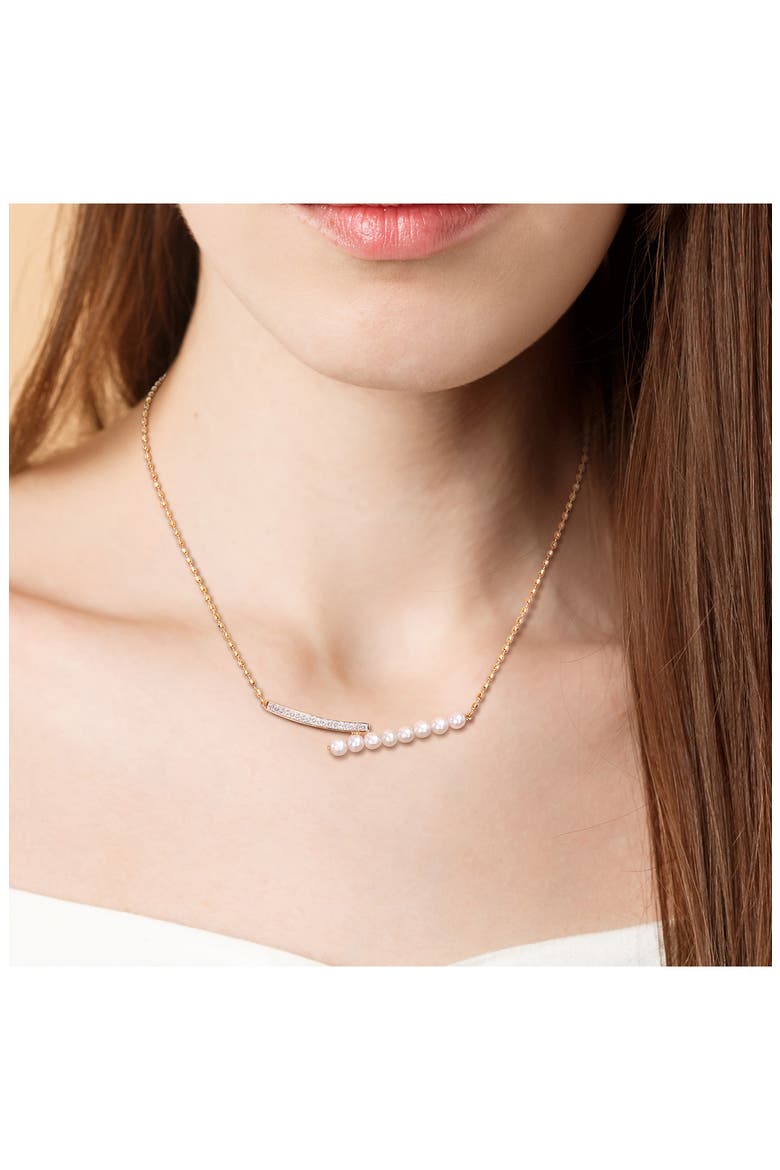 4-4.5mm Cultured Freshwater Pearl Bypass Bar Necklace, Alternate, color, GOLD/ WHITE