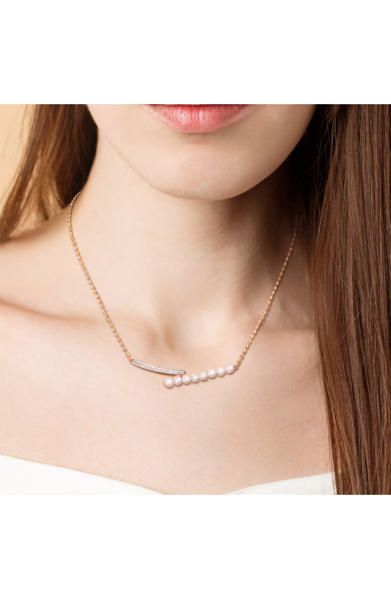 DELMAR 4-4.5mm Cultured Freshwater Pearl Bypass Bar Necklace, Alternate, color, Gold/ White