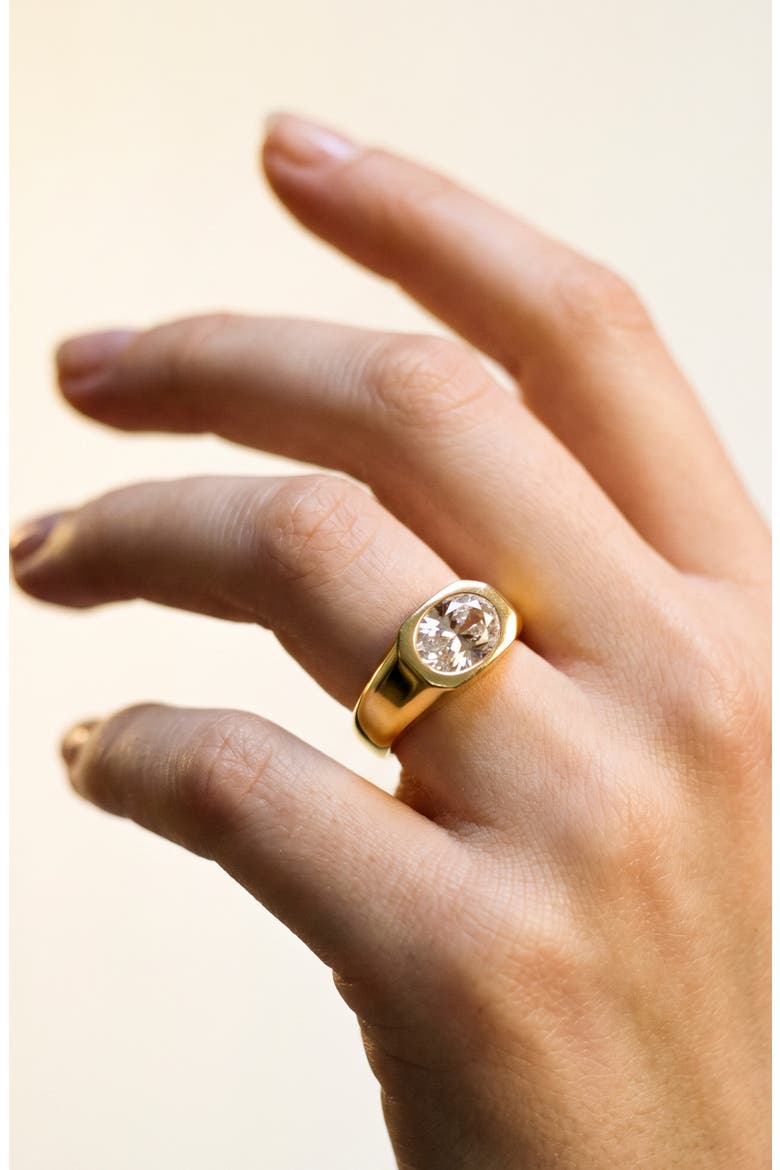 Oval Cubic Zirconia Bezel Ring, Alternate, color, GOLD