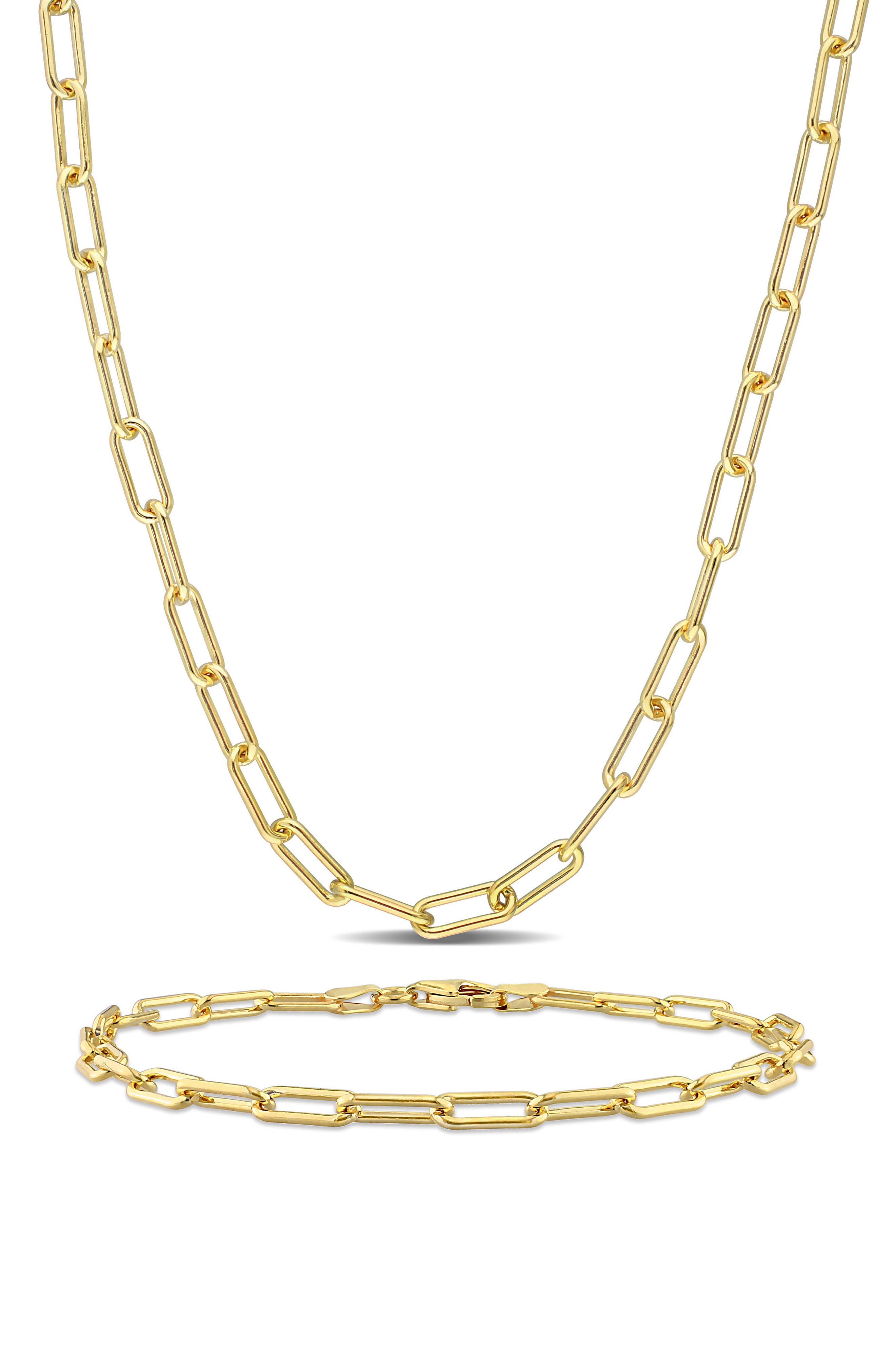 DELMAR Polished Paper Clip Chain Necklace & Bracelet Set, 3.5mm