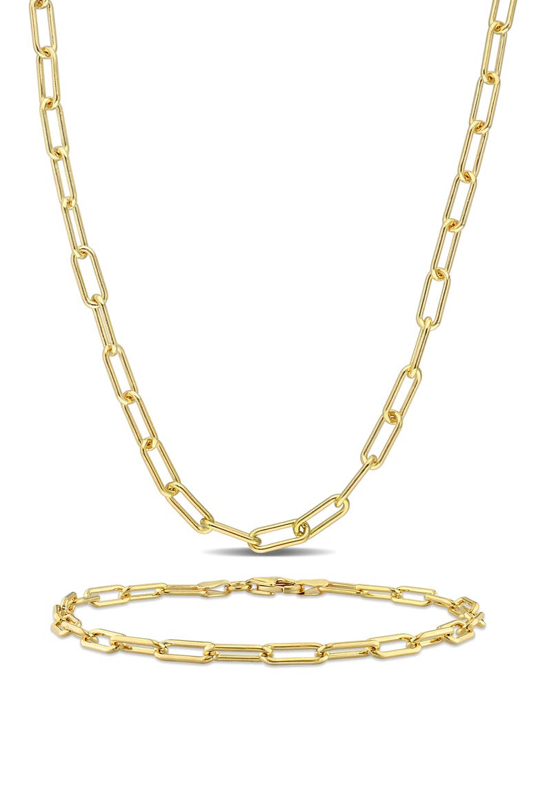 Polished Paper Clip Chain Necklace & Bracelet Set, 3.5mm, Main, color, YELLOW GOLD
