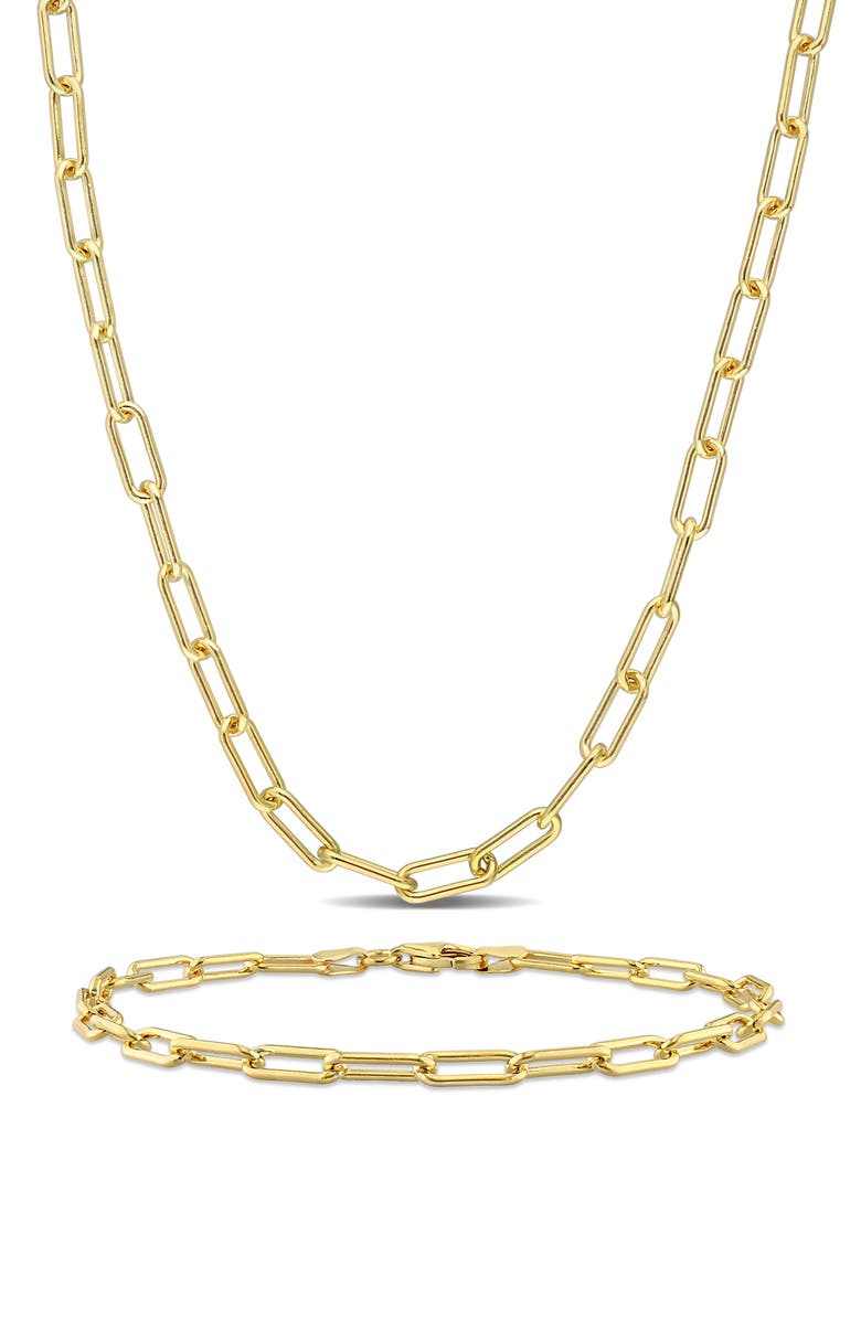DELMAR Polished Paper Clip Chain Necklace & Bracelet Set, 3.5mm, Main, color,